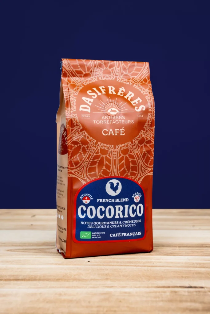 Café Cocorico bio Dasi Frères, pur Arabica d’origine biologique, en sachet de 250 grs