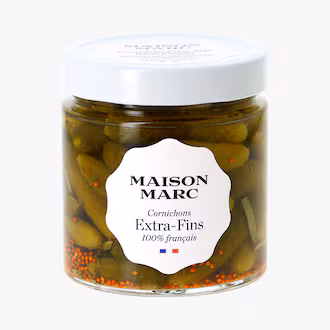 Cornichons Maison Marc 100 % français, sans herbicide, sans insecticide ni conservateur. Ils sont cultivés, cueillis à la main