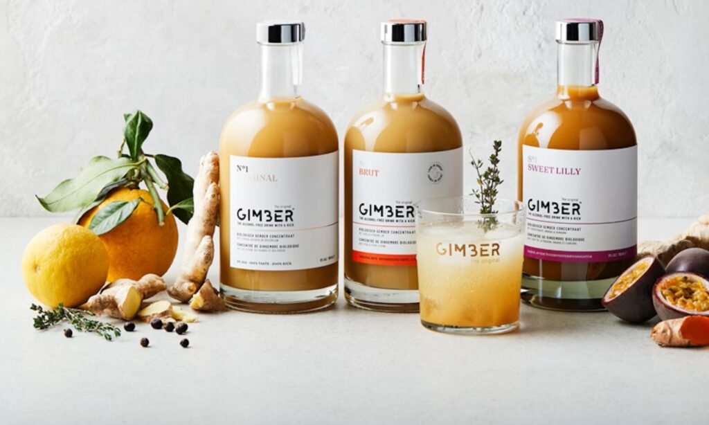Boissons GIMBER avec du gingembre, du citron, des herbes et des épices biologiques, 100% bio.