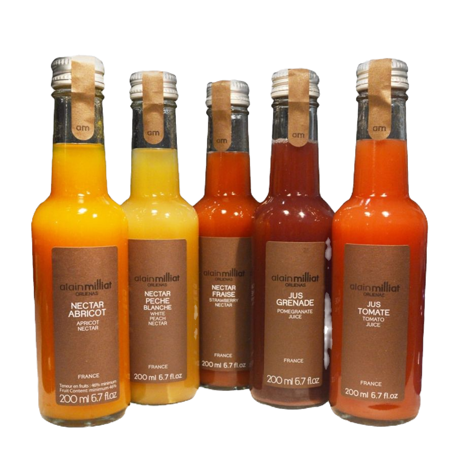 Jus de fruits Alain Milliat gourmands et savoureux, sans sucre ajoutés, sans additifs, sans arômes artificiels ni conservateurs
