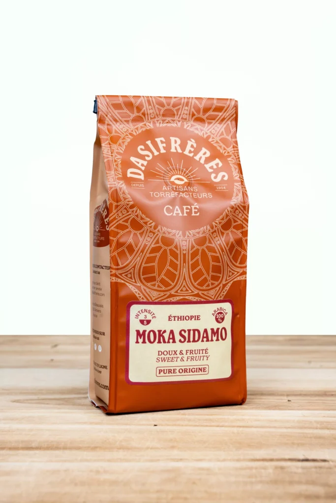 Café Éthiopie Moka Sidamo Dasi Frères, pur Arabica aux notes fruitées, en sachet de 250 grs