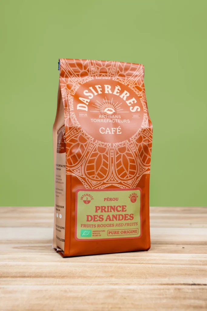 Café Pérou Prince des Andes bio Dasi Frères, 100 % Arabica, en sachet de 250 grs