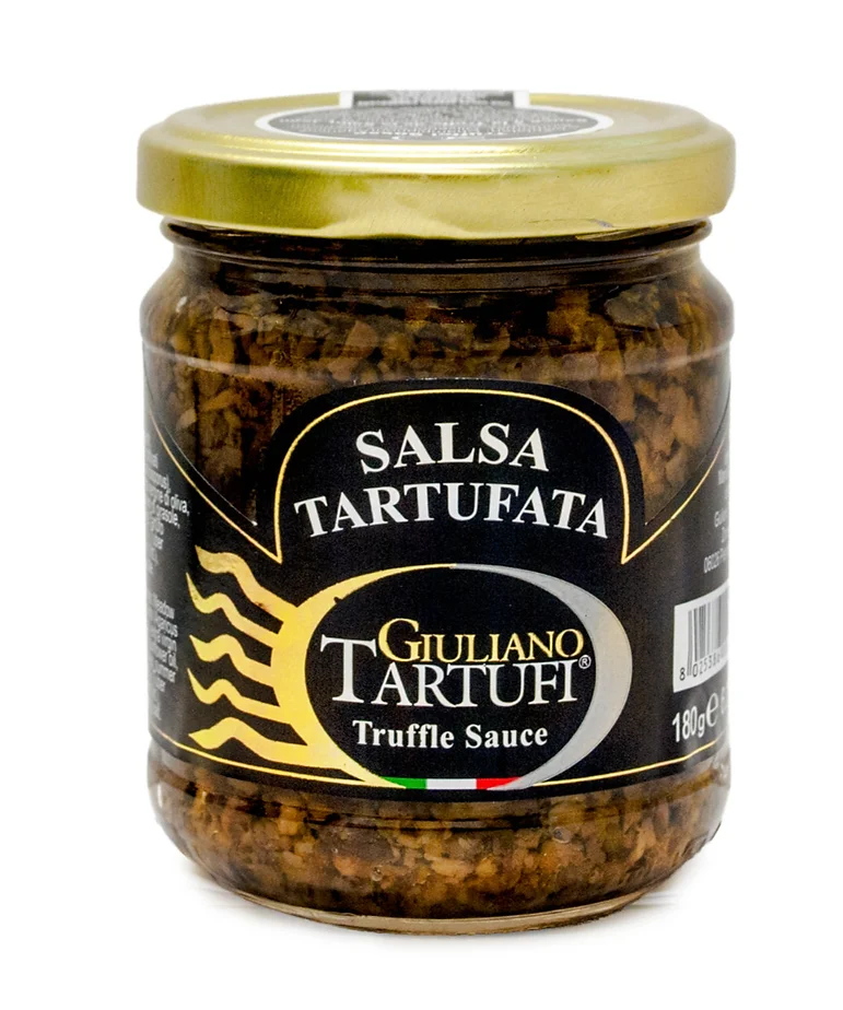 Sauce à la truffe Giuliano Tartufi à utiliser froide sur du pain grillé ou bien chauffée légèrement comme un condiment pour un risotto, des pâtes ou des poissons
