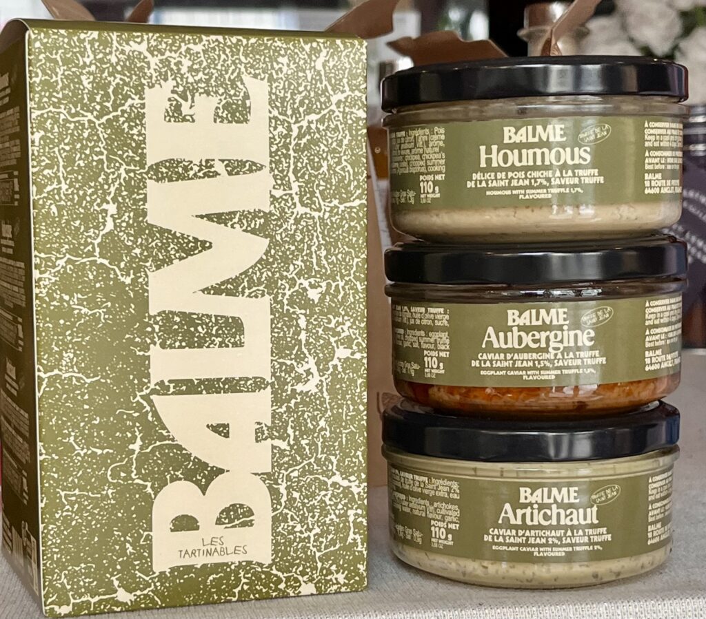 Trio de tartinables à la truffe de Saint-Jean 2% de la Maison Balme : houmous de pois chiche, délice d'aubergine ou délice d'artichaut