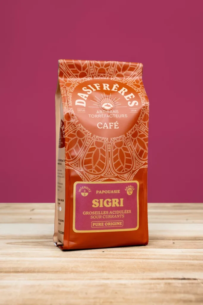 Café Sigri de Papouasie-Nouvelle-Guinée Dasi Frères, 100 % Arabica aux notes exotiques, en sachet de 250 grs