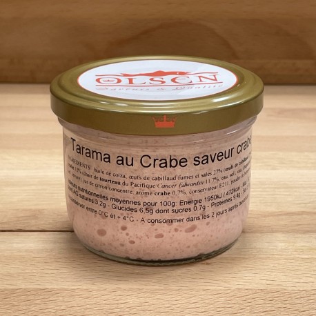 Tarama au crabe de La Maison Olsen à déguster sur un blini présenté en pot de verre 90 grs